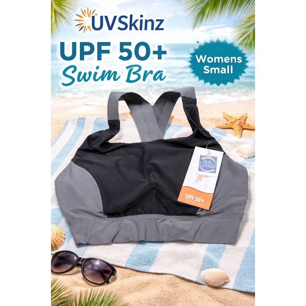 UV Skinz UPF 50 Swim Top Bra Blue Sun Protection Rash Guard Womens Small
